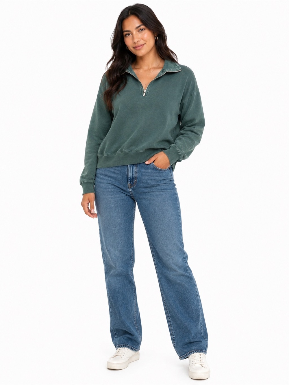 J.Galt by Brandy Melville Green Quarter-Zip Sweatshirt – Medium